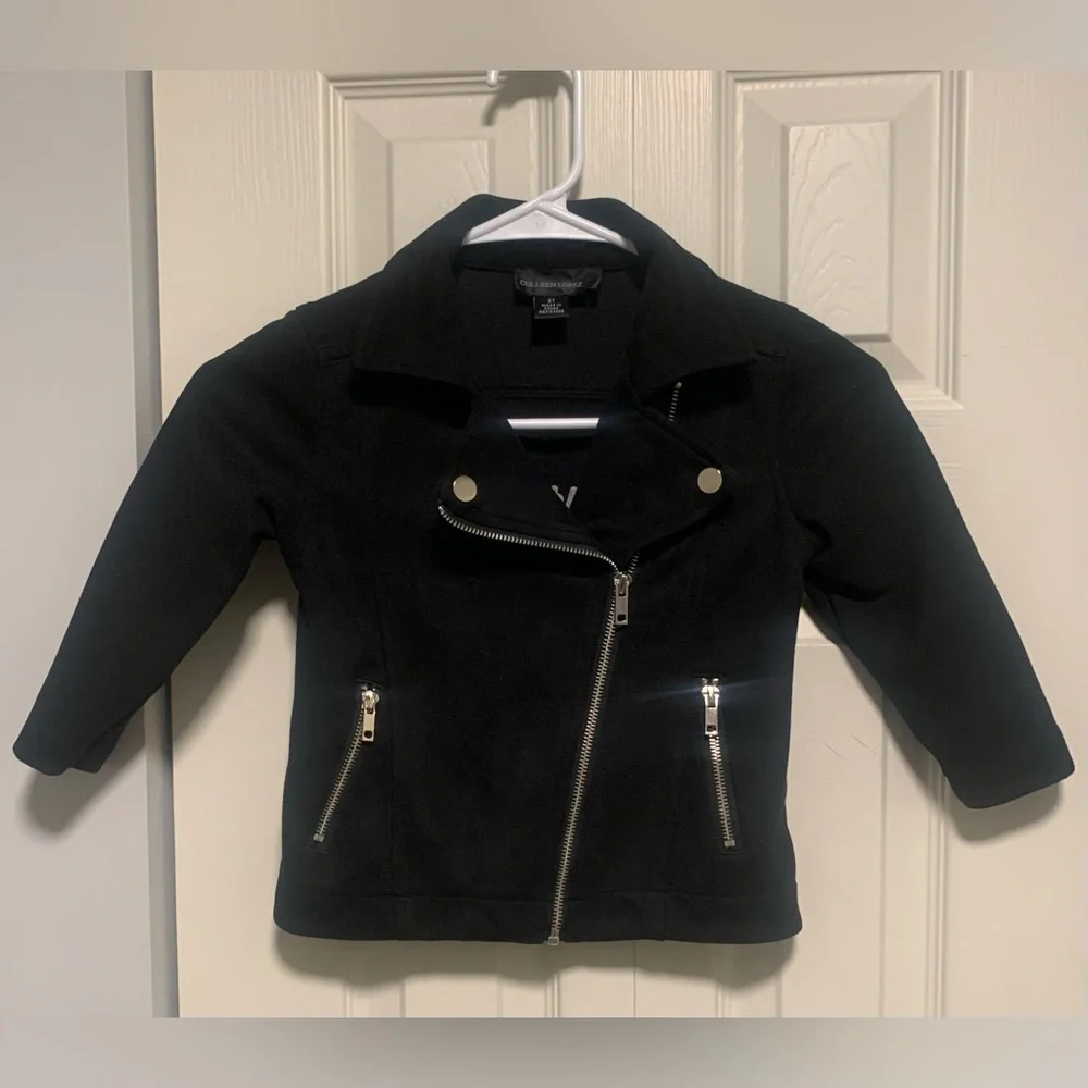 Colleen Lopez Girls Black Faux Suede Moto Jacket Zip Up